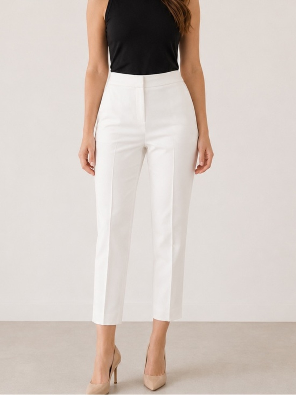 Boden White Cropped Minimalist Summer Career Chic Trouser Pants